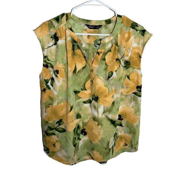 Simply Vera Vera Wang Blouse Women's Medium Floral V-Neck Popover Cap Sleeve - Picture 1 of 8